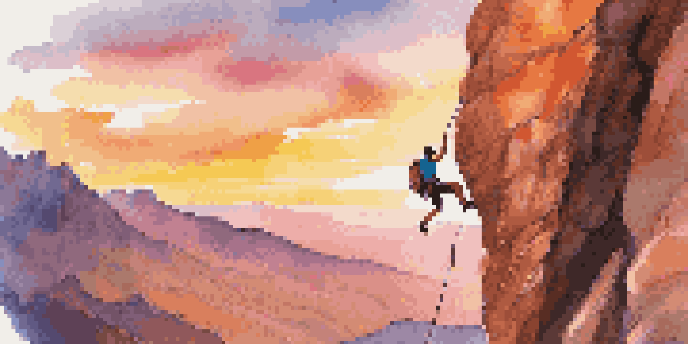 A climber free climbing a rocky surface at sunset, showcasing strength and movement.