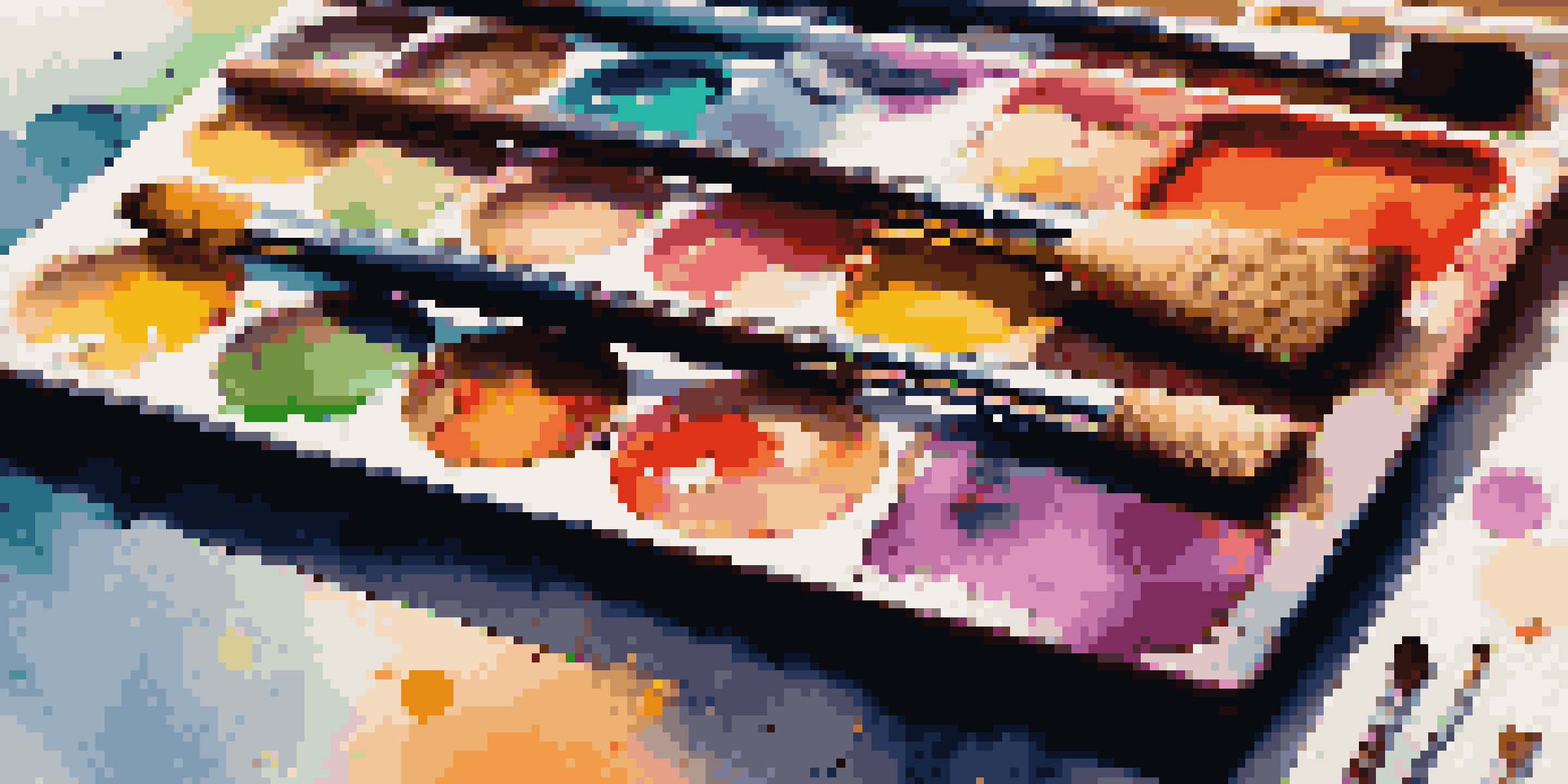 A close-up view of colorful digital brushes on an artist's palette with vibrant paint splatters and soft lighting.