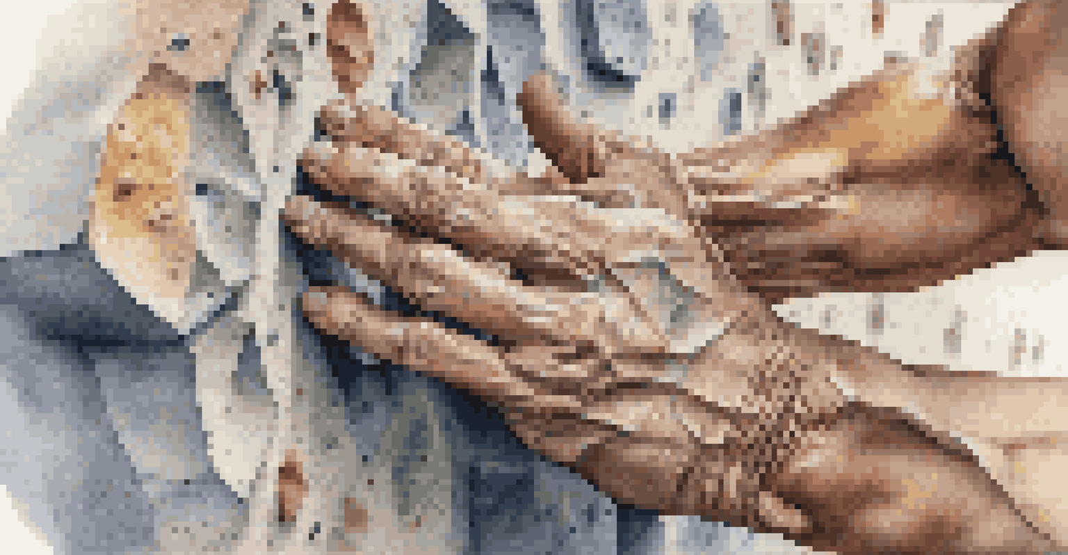 Close-up of a climber's hands gripping textured holds on an indoor climbing wall, emphasizing the effort and concentration.