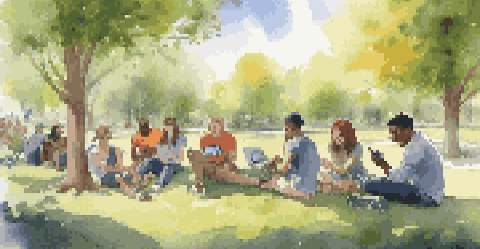 A group of friends playing cloud games in a sunlit park, enjoying a social gaming experience.