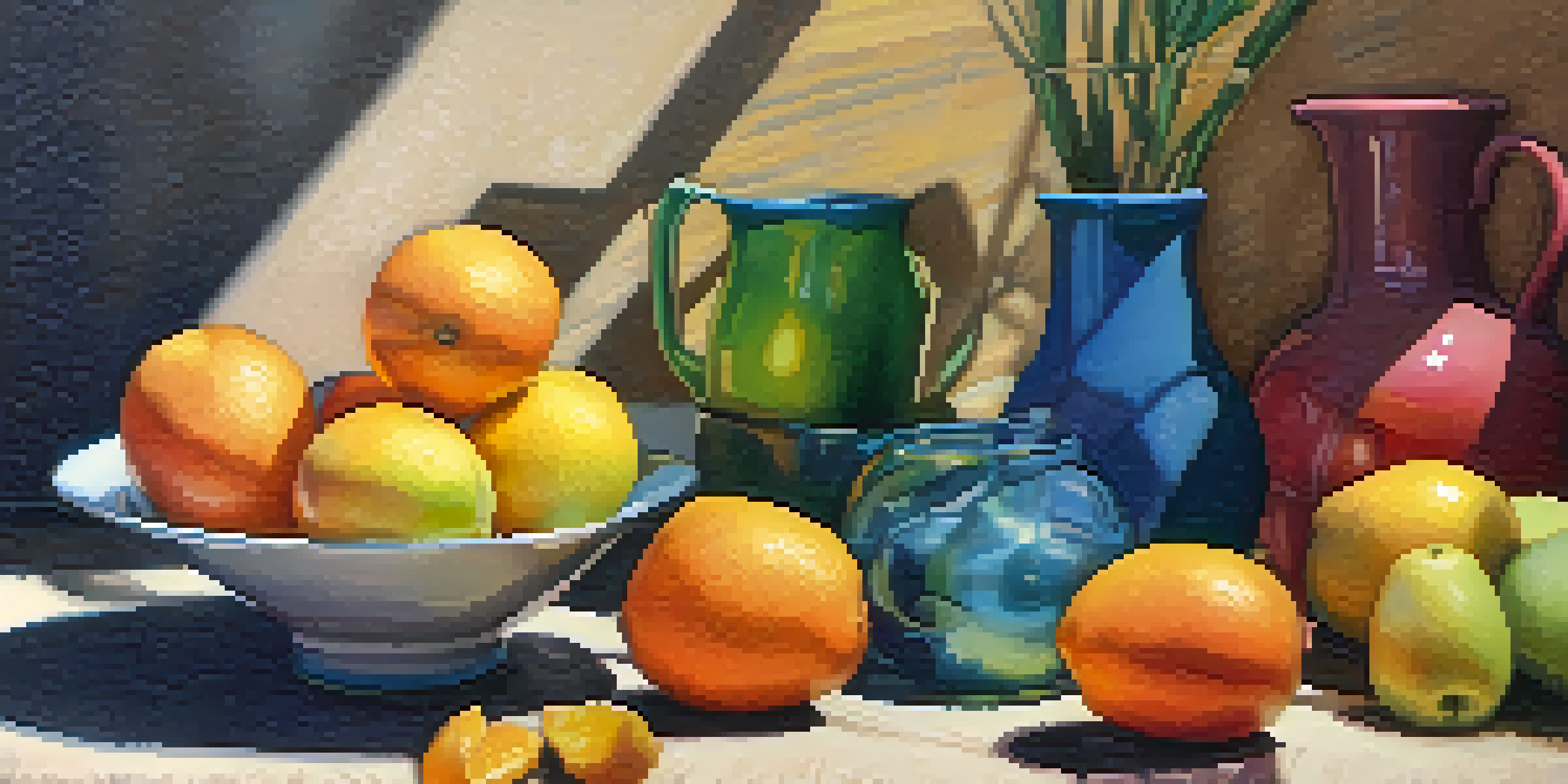 A still life of colorful soft pastels on textured paper, with some pastels used and smeared, illuminated by soft natural light.