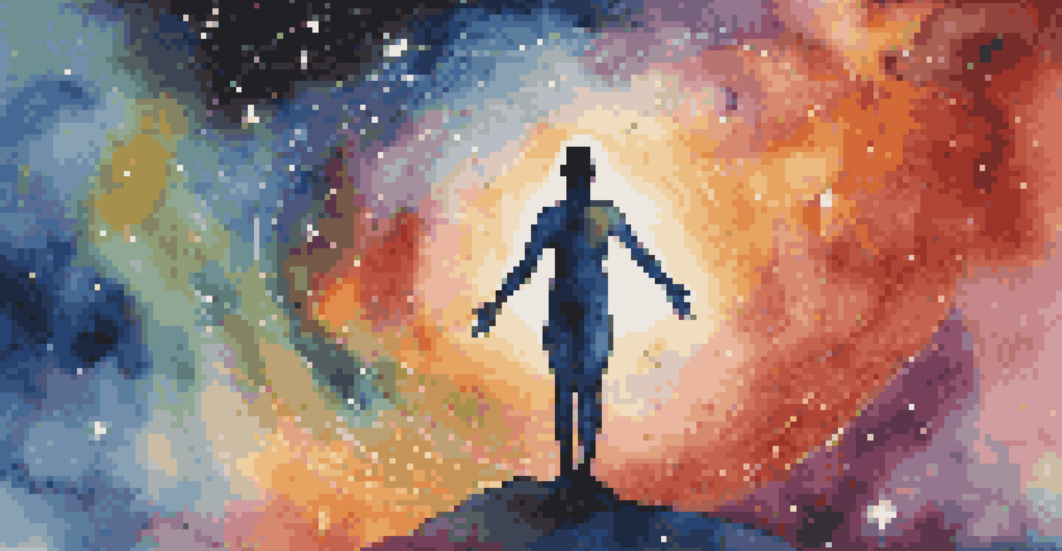 An abstract silhouette of a person against a starry cosmic background, representing the astral body with vibrant colors and swirling patterns.