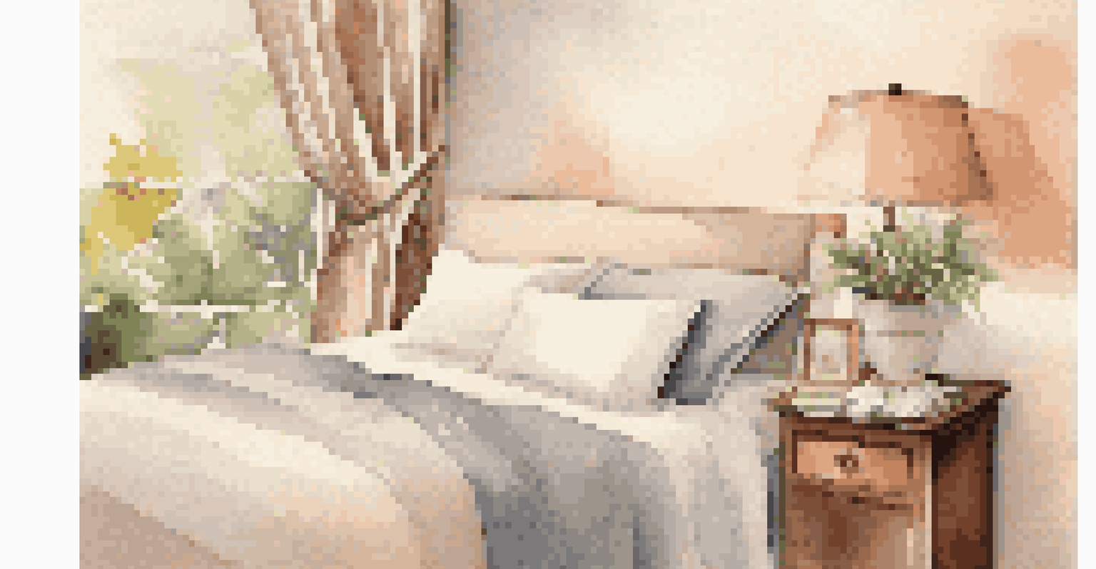 A serene bedroom with a pillow and a floral scented sachet tucked underneath, creating a calming atmosphere.