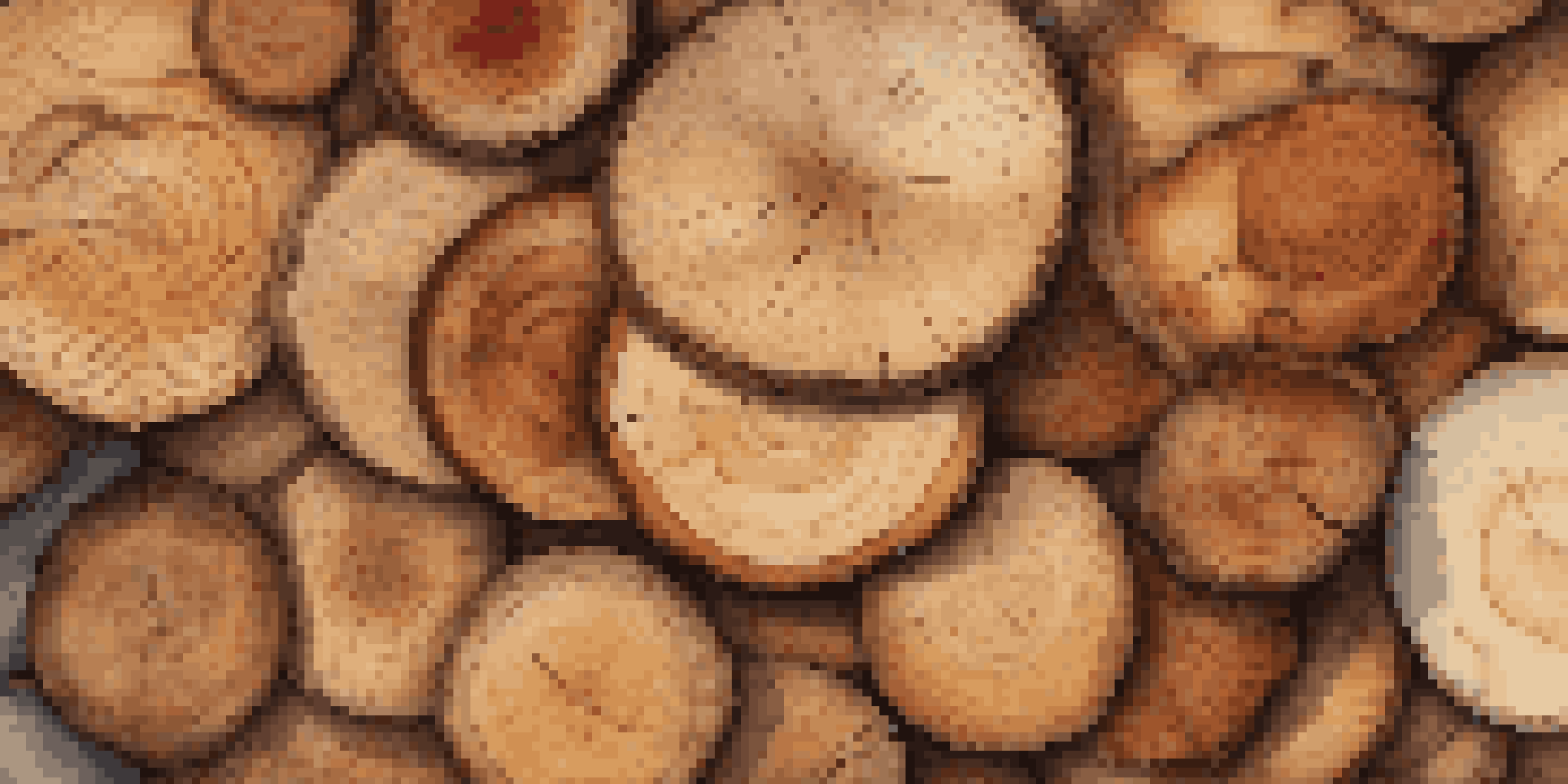 A circular arrangement of various wood slices on a rustic table, displaying different grain patterns and colors under soft natural light.