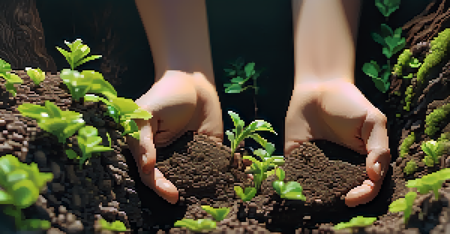 A close-up of bonsai soil with a finger checking its moisture level, showing rich texture and small pebbles under natural light.