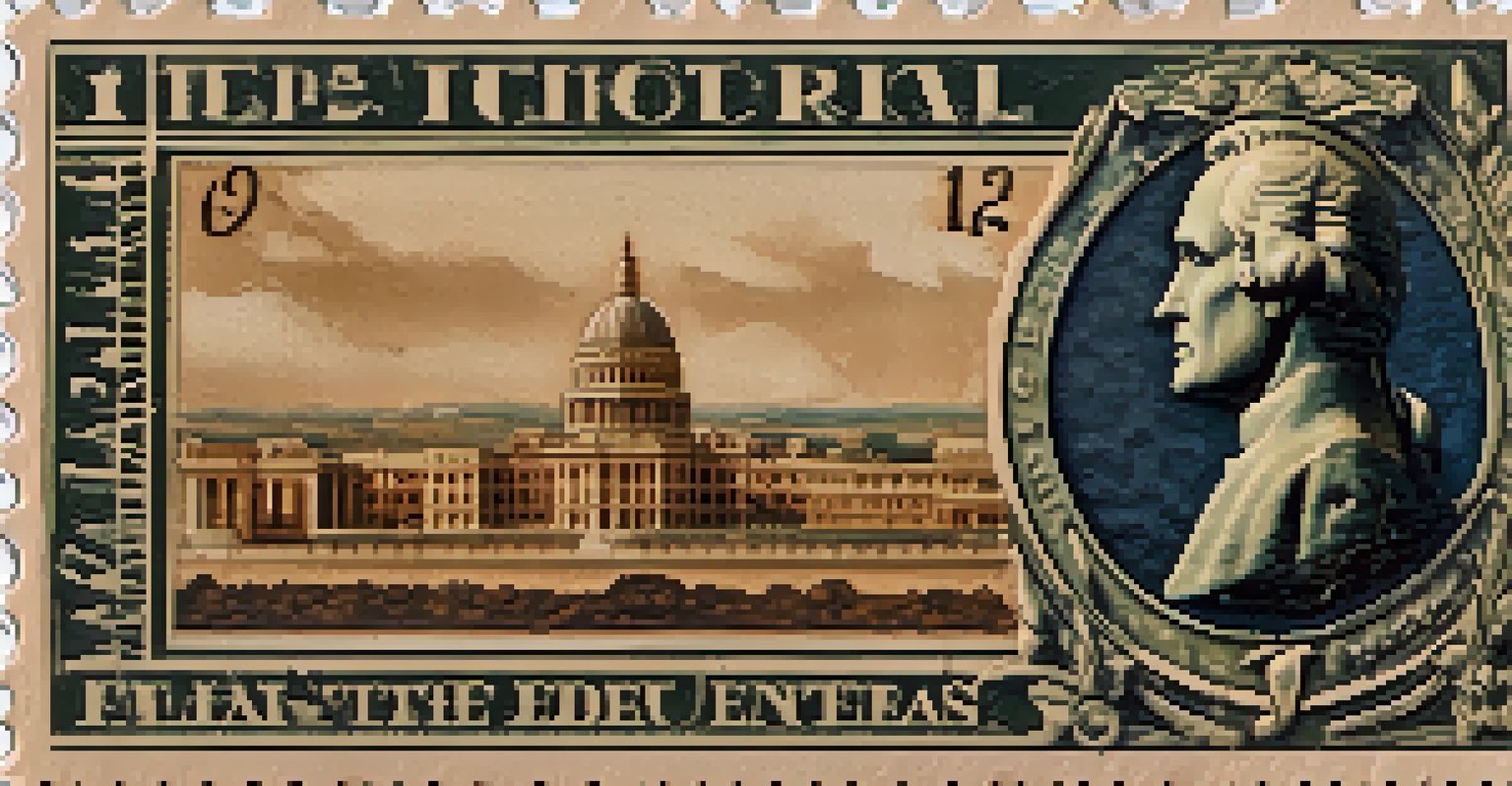 A vintage postage stamp depicting a historical event, placed on aged paper with soft shadows.