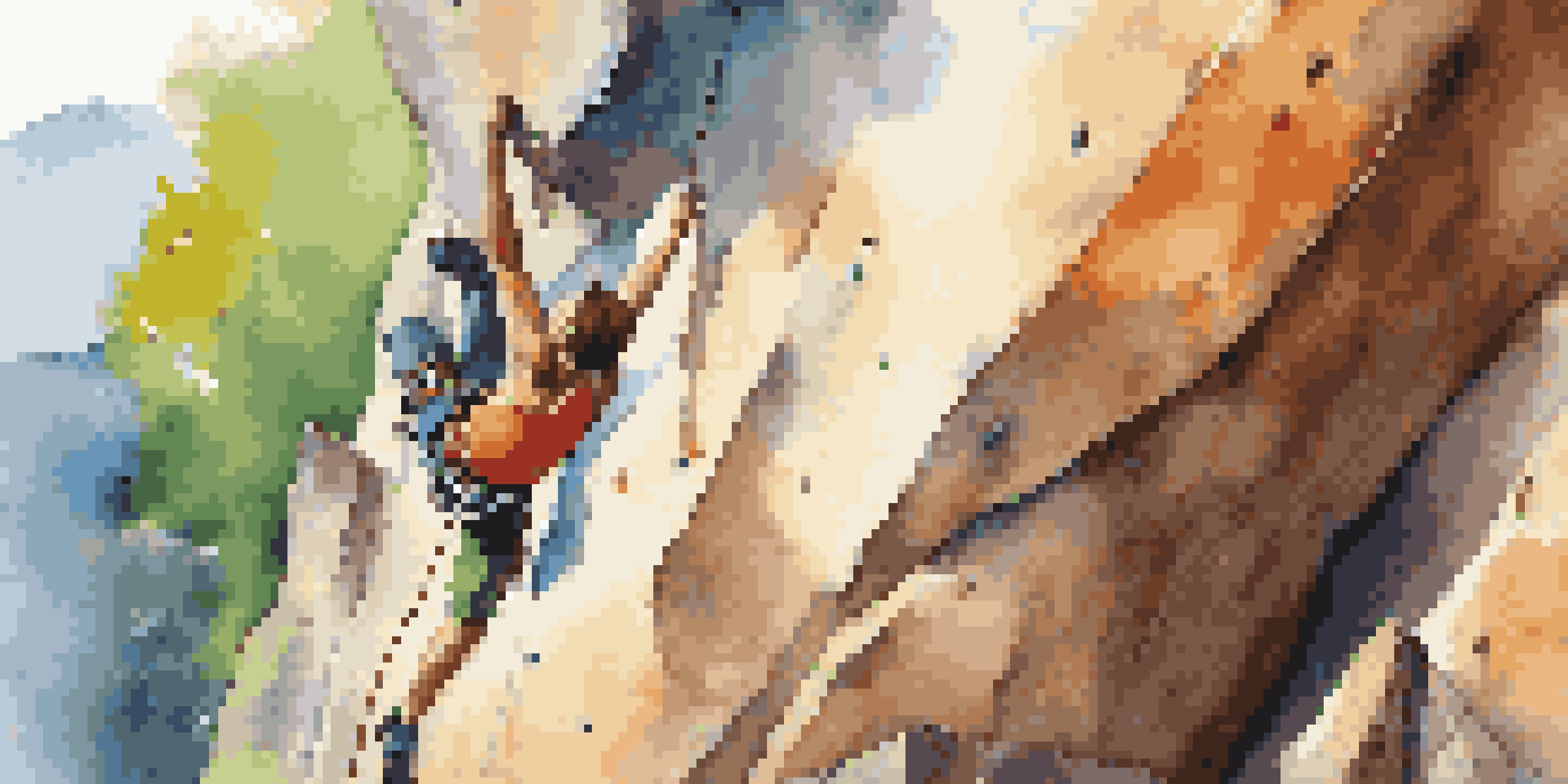 A climber competes on a colorful rock face with a cheering crowd in the background.