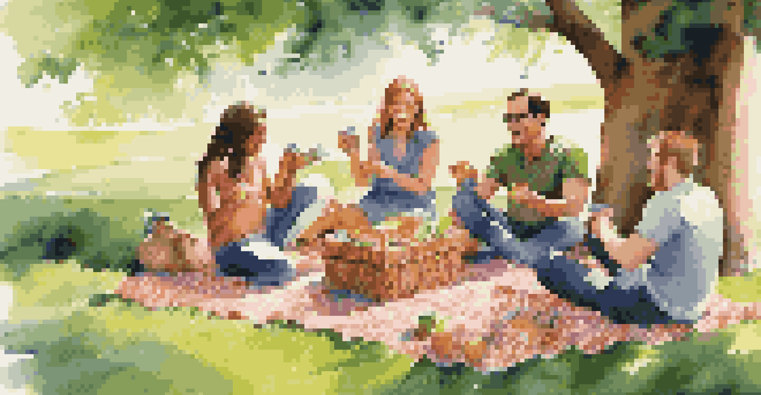 Friends having a picnic and playing board games on a blanket in a sunny outdoor setting.