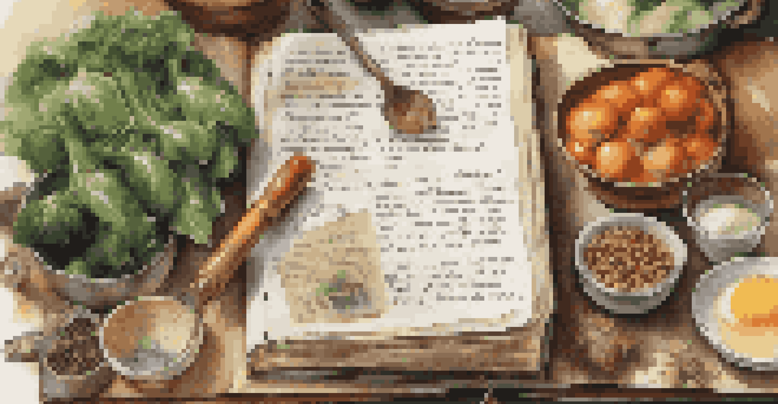 An open family cookbook on a kitchen counter, surrounded by fresh ingredients, showcasing handwritten recipes and notes.