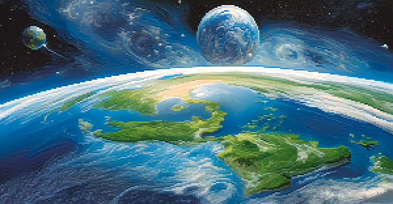 A breathtaking view of Earth from space, displaying blue oceans, green continents, and fluffy white clouds against a dark background.