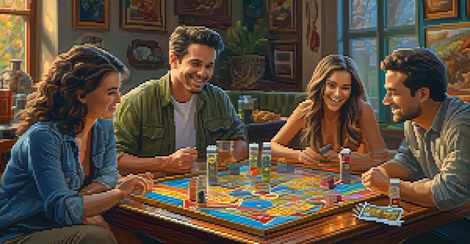 Friends intensely playing a strategic board game, with colorful game pieces and snacks in a bright and energetic setting.