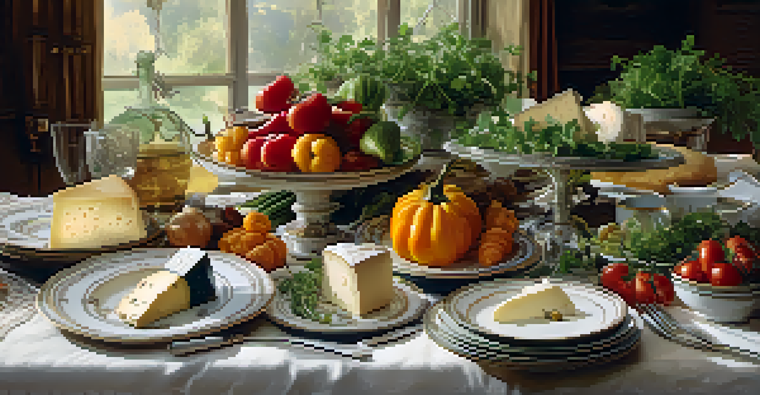 A close-up of a plate featuring Victorian-era dishes with heirloom vegetables and artisanal cheeses, garnished with herbs.