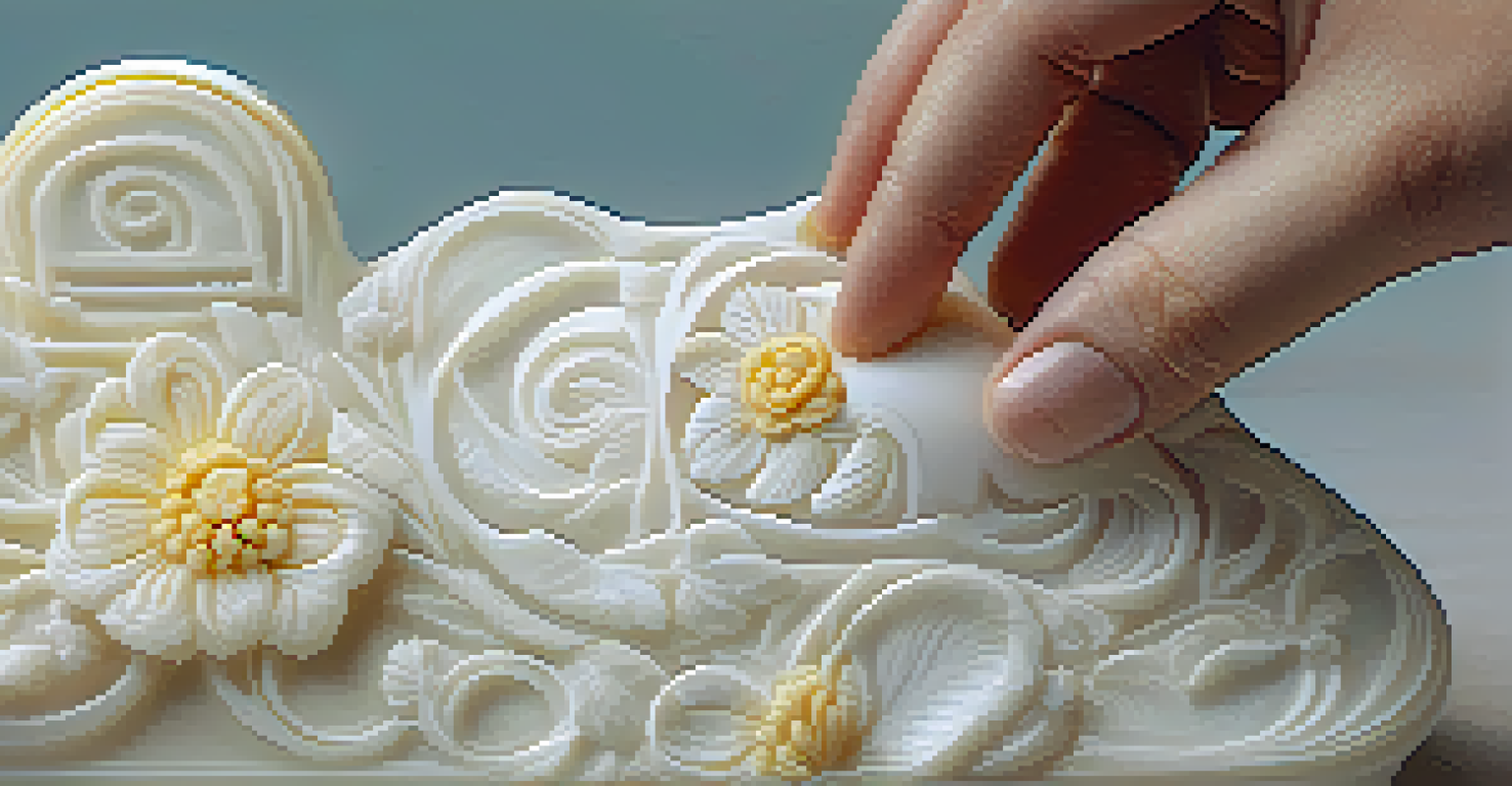 Close-up of hands carving a flower design from soft soap, showcasing intricate details.