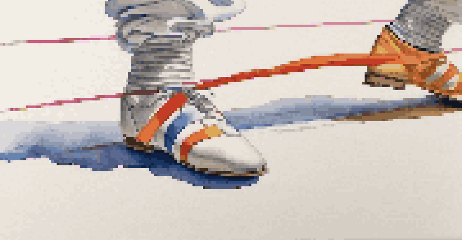 Close-up of a fencer's feet performing lateral shuffles on a fencing strip, highlighting agility and movement.