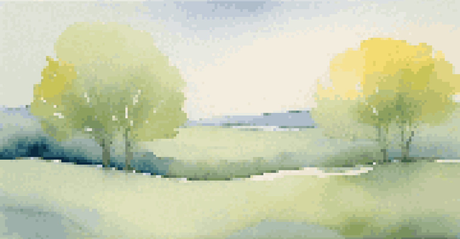 An abstract artwork featuring soft greens, blues, and yellows in a harmonious and peaceful composition with smooth color transitions.