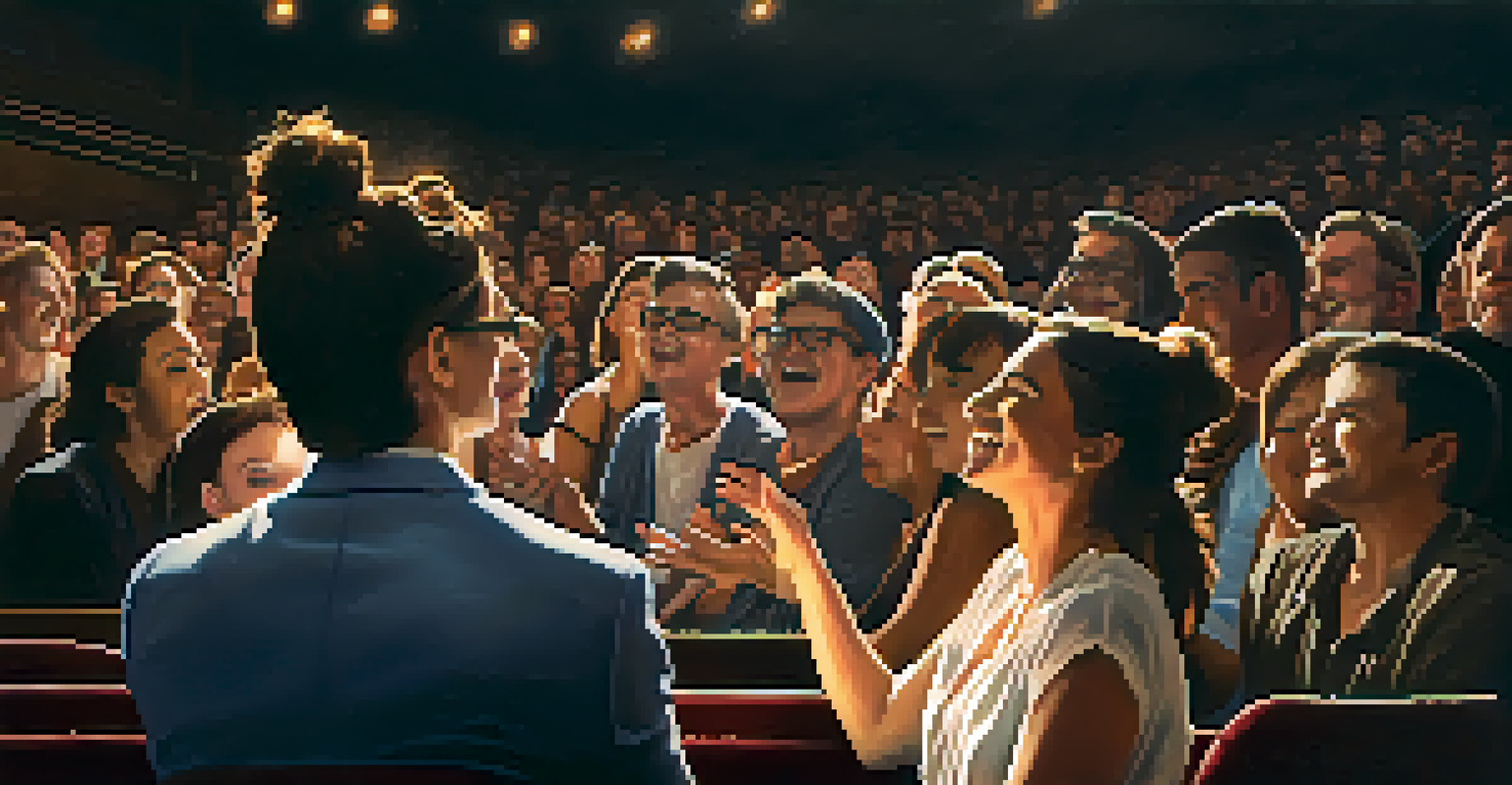 A performer engaging with audience members, creating a warm and connected atmosphere in a theater.