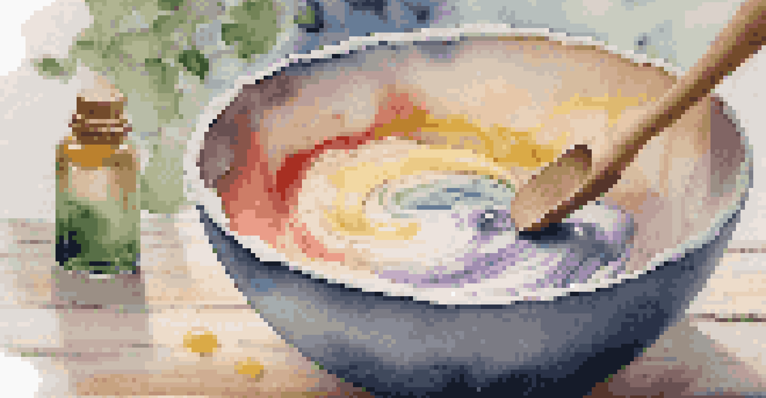 A close-up of a mixing bowl with melted soap mixture and colorful additives, highlighting the creative process of soap-making.