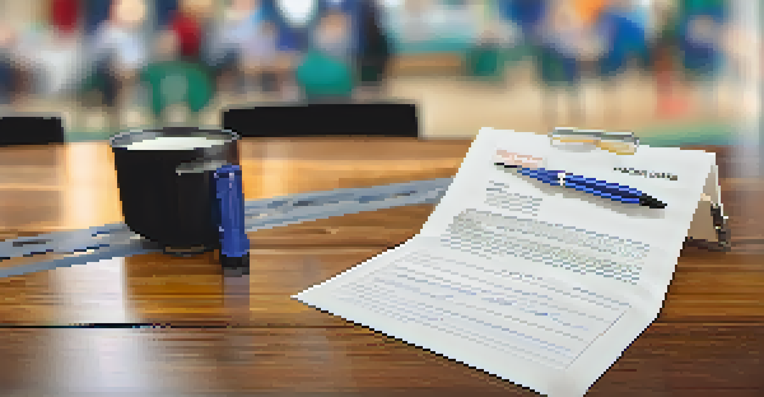 A close-up of a bungee jumping waiver document and a pen on a wooden table, with blurred images of a bungee jumping site in the background.