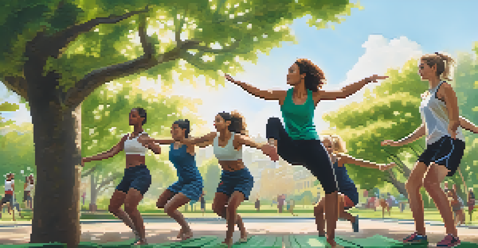 A group of women practicing parkour in a park, one performing a flip while others support and cheer her on, surrounded by lush greenery.