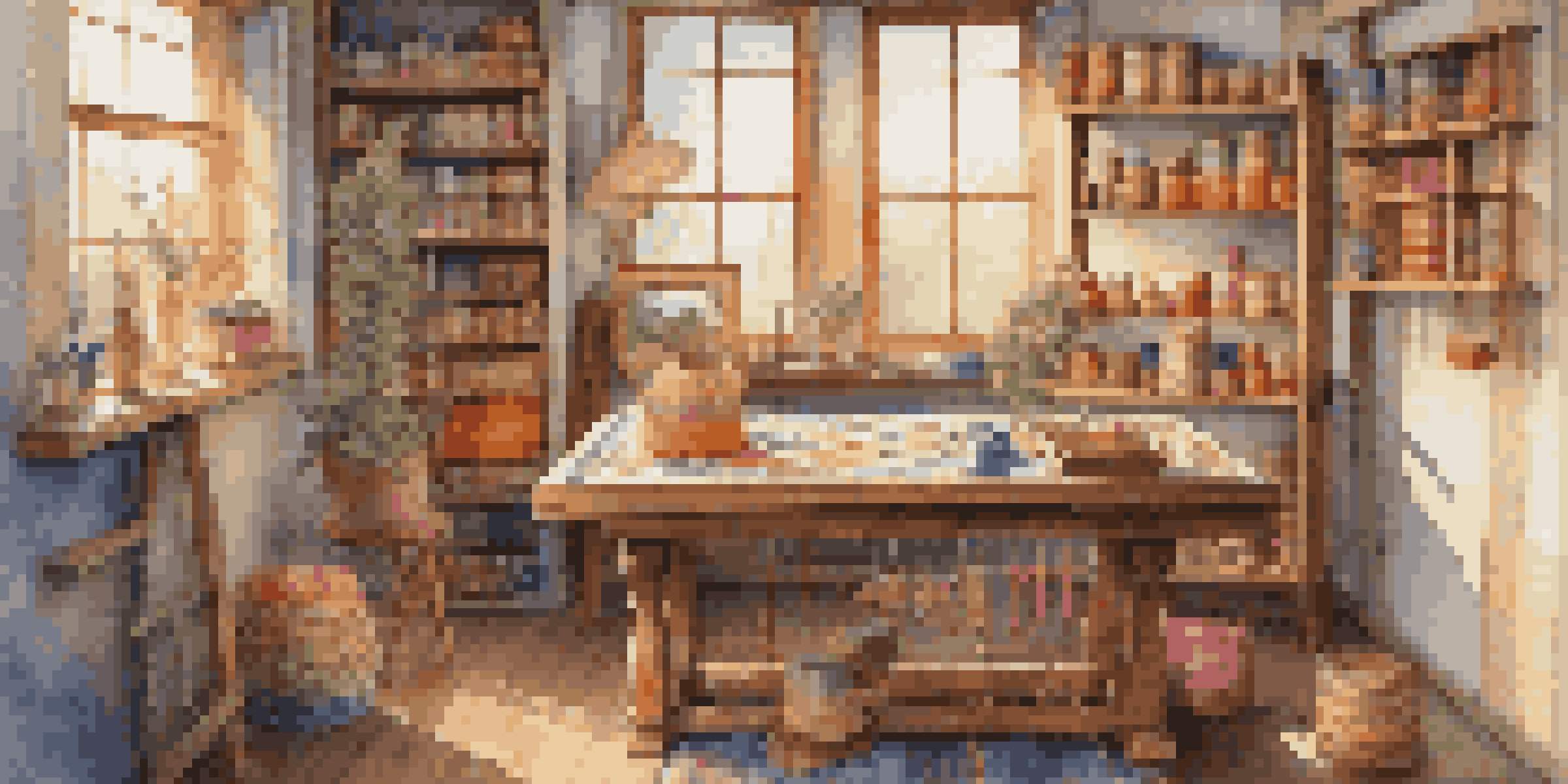 A cozy craft corner with a wooden loom and colorful yarns, illuminated by natural light.