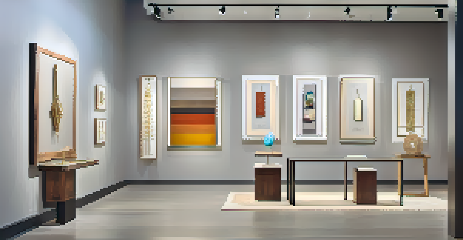 A display of modern jewelry made from mixed media materials, featuring bold colors and unique designs.