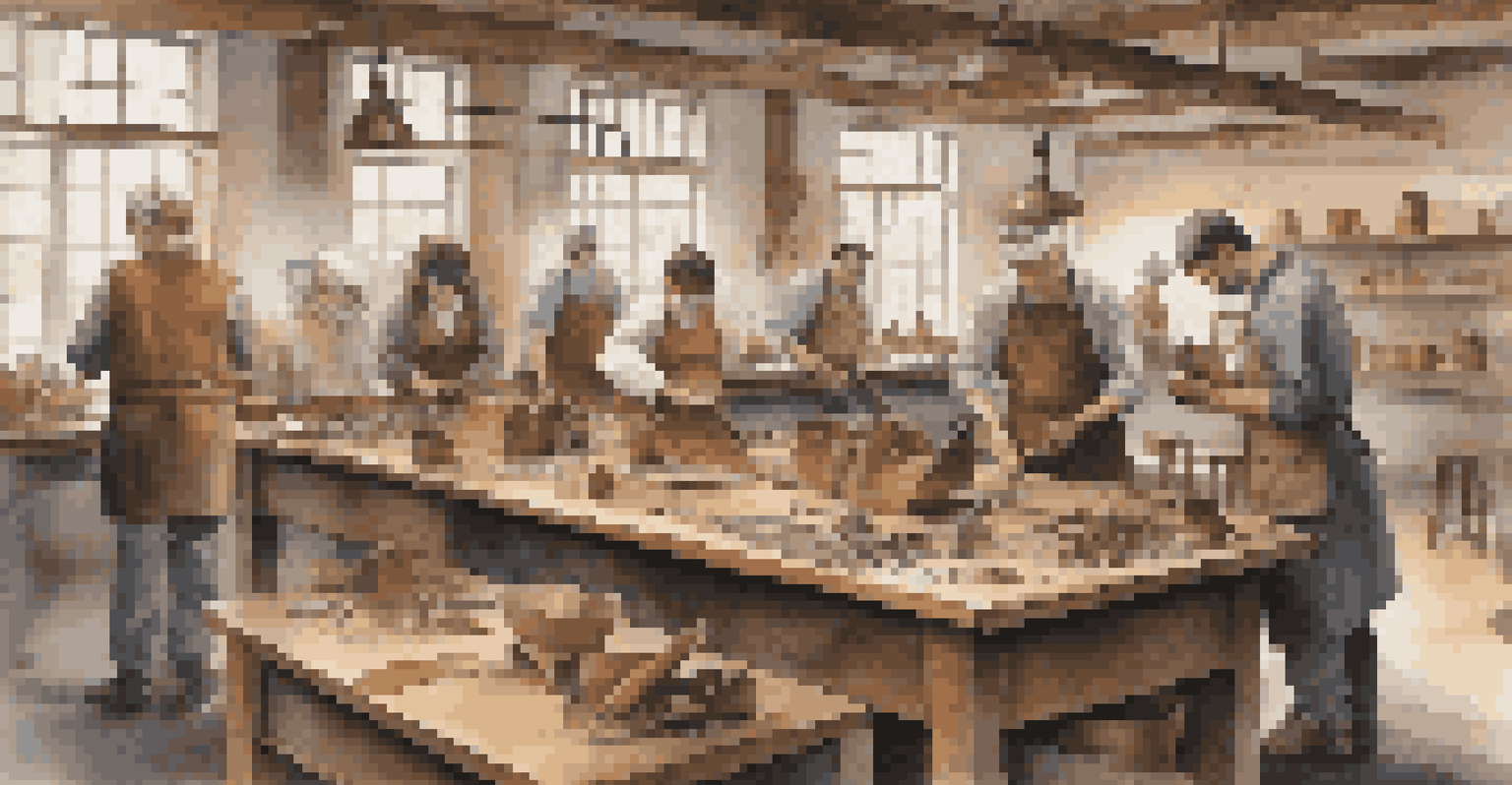 A group of people in a leather crafting workshop learning about safety practices and using protective gear.