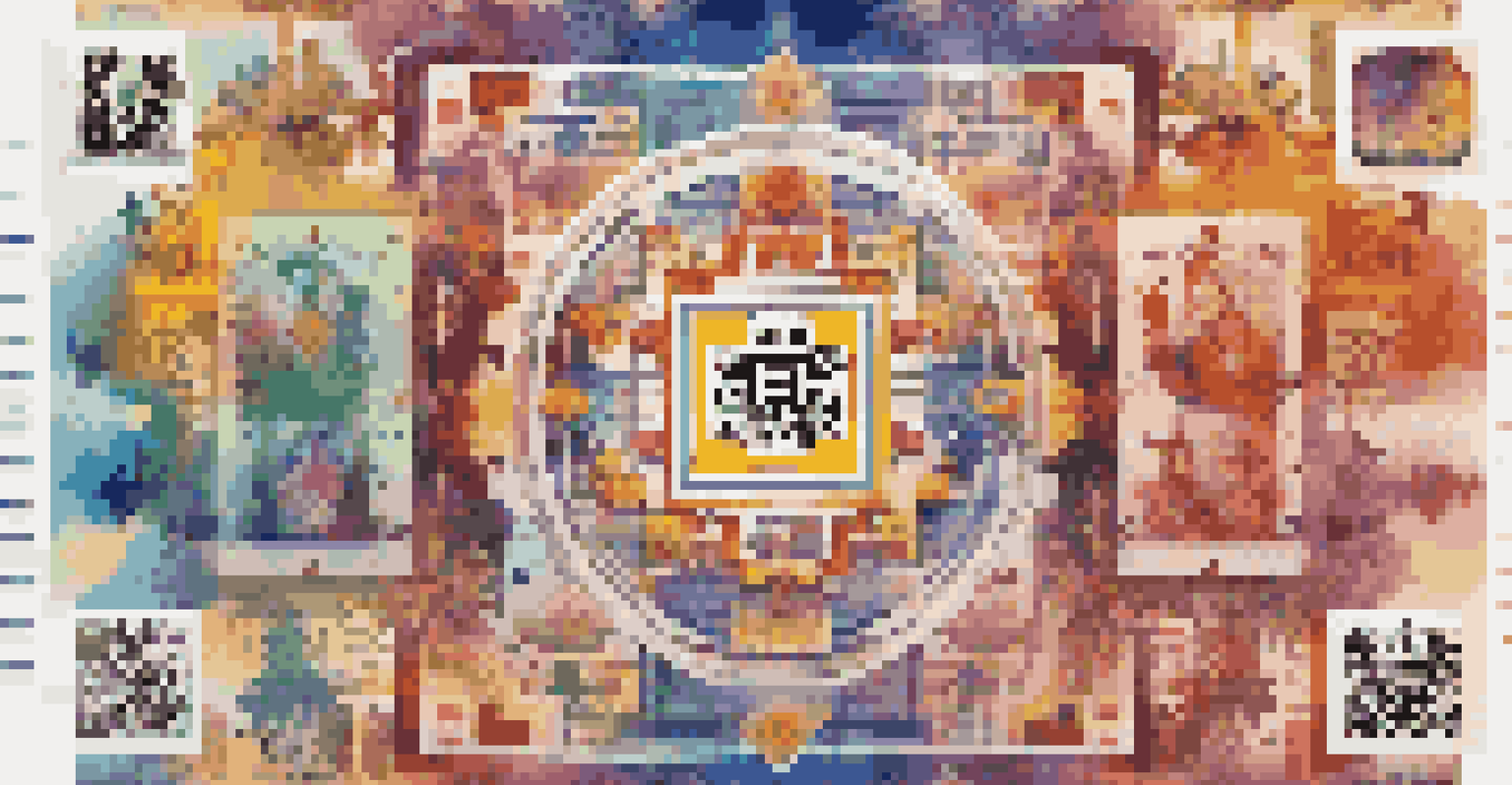 A digital stamp representing a traditional festival with colorful background and QR code elements.