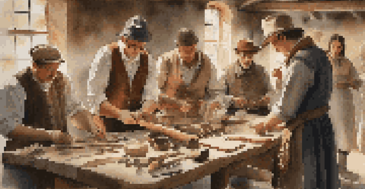 A workshop at a historical reenactment, with an instructor demonstrating traditional crafts to participants in period clothing.