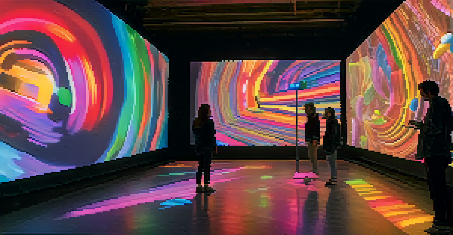 An interactive art installation with colorful lights and visuals, showcasing the blend of technology and creativity.