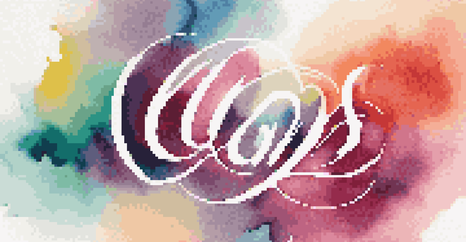 A modern calligraphy piece with white lettering over a vibrant watercolor background.