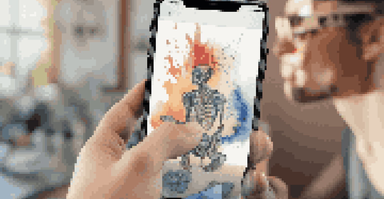 A person using an augmented reality app to see how a tattoo design looks on their forearm in a bright, cozy setting.