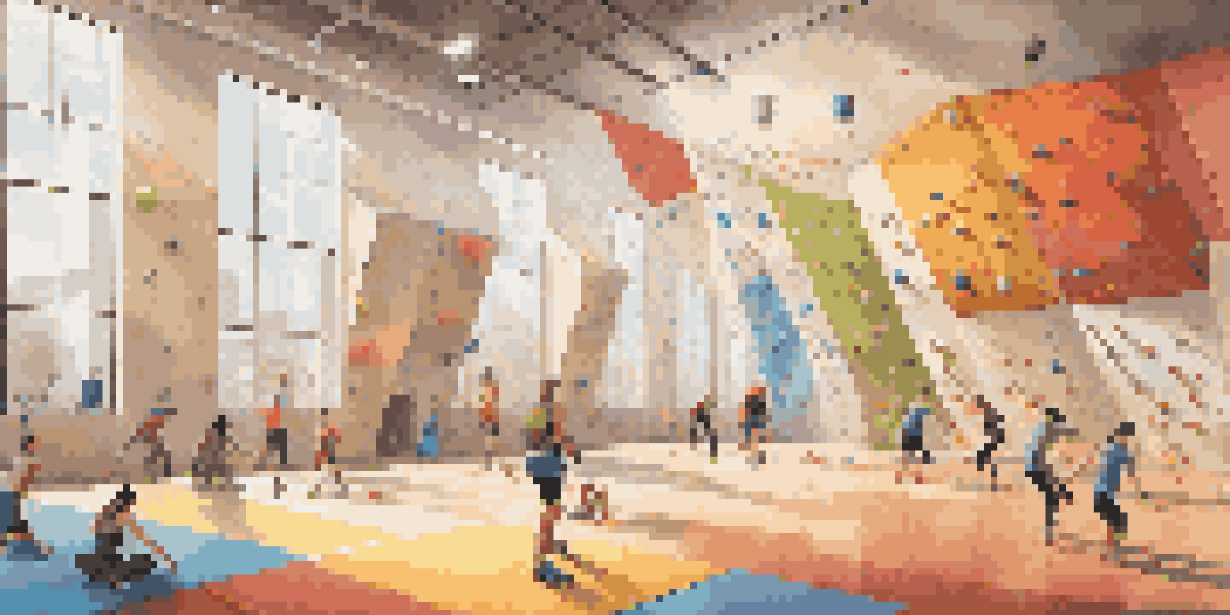 A lively indoor climbing gym with climbers of diverse skill levels, colorful climbing walls, and sunlight streaming through windows.