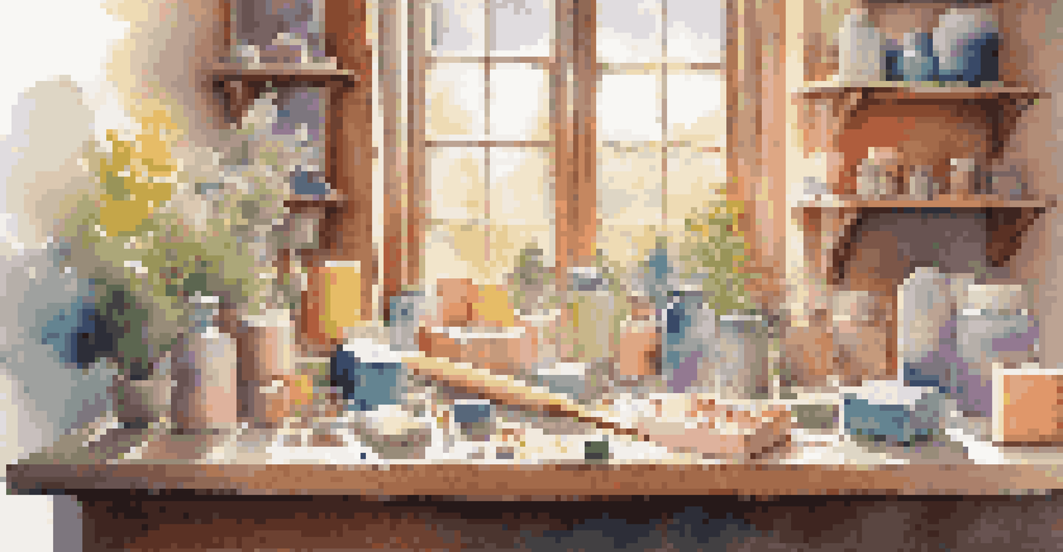 A cozy soap sculpting workspace with tools and colorful soap blocks.