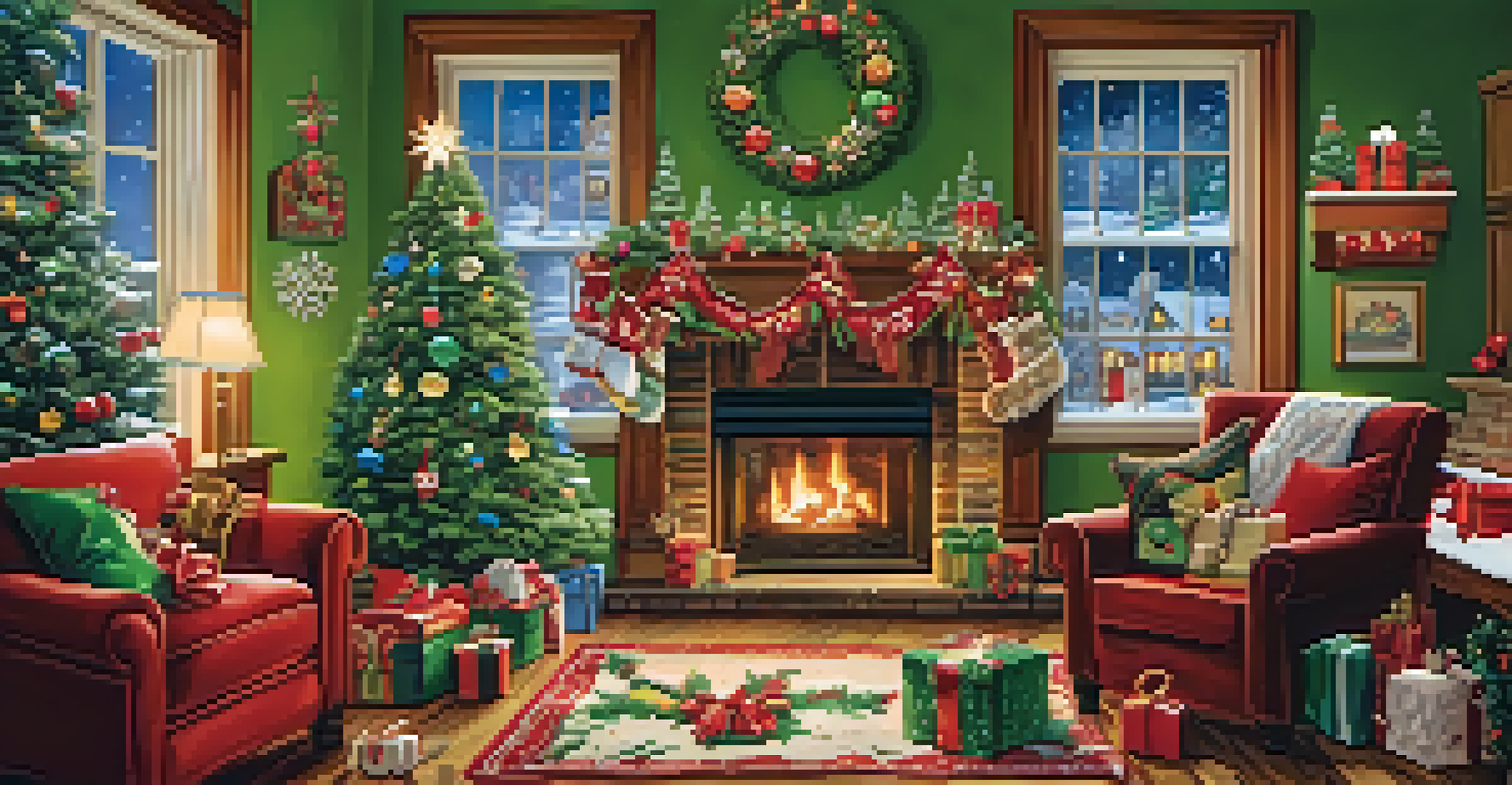 A colorful holiday-themed jigsaw puzzle of a Christmas scene with scattered pieces on a wooden table.