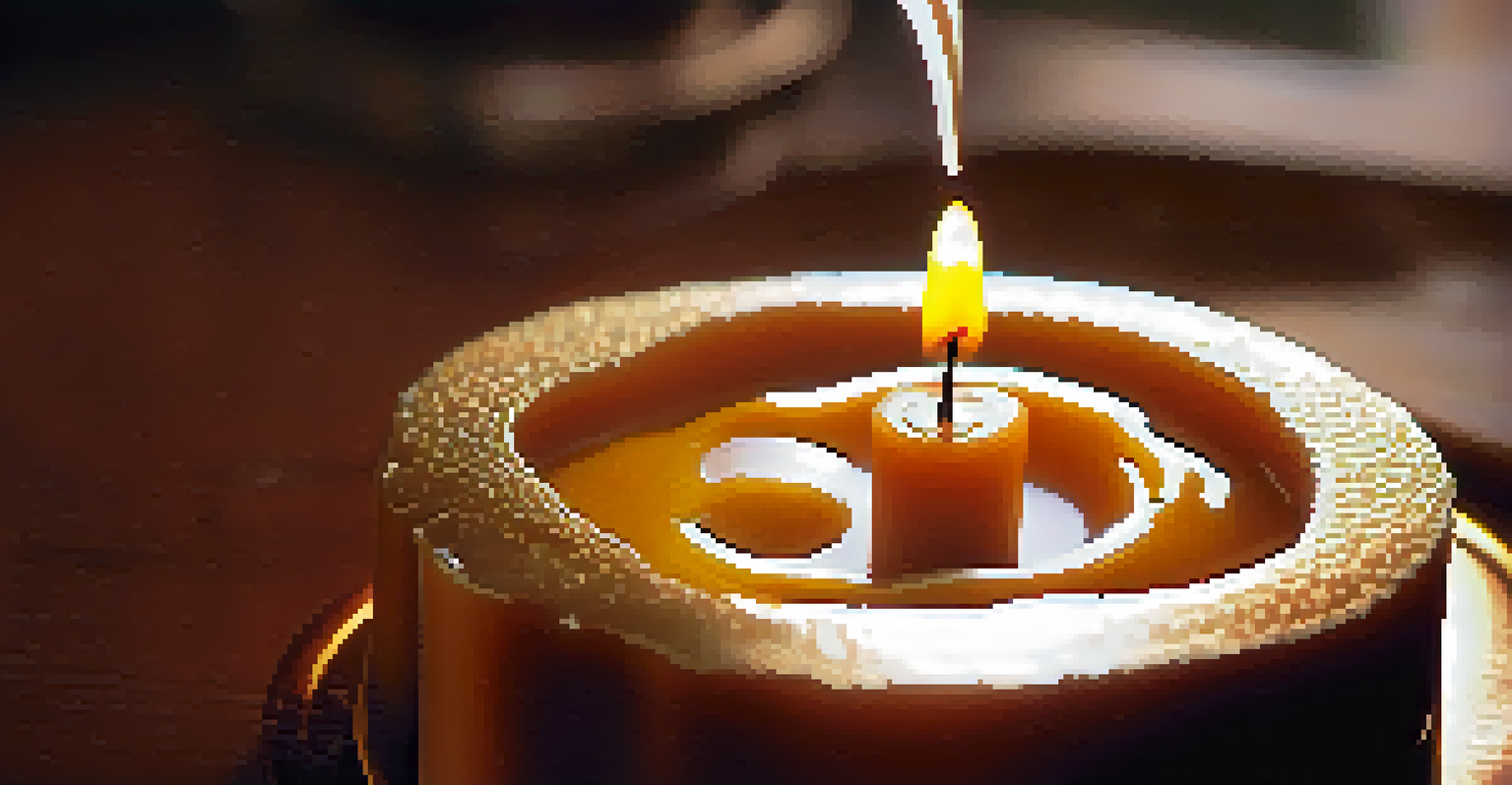 Close-up of wax being poured into a silicone mold for candle making.