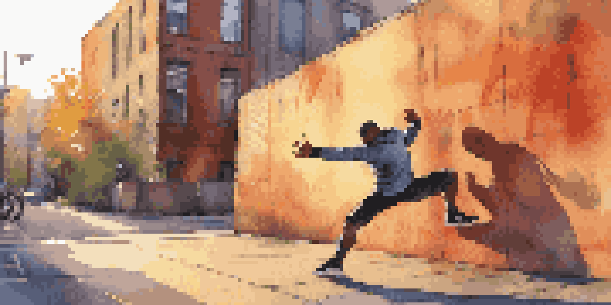 A parkour athlete stretching against a graffiti wall during sunset, showcasing dynamic movements and urban scenery.