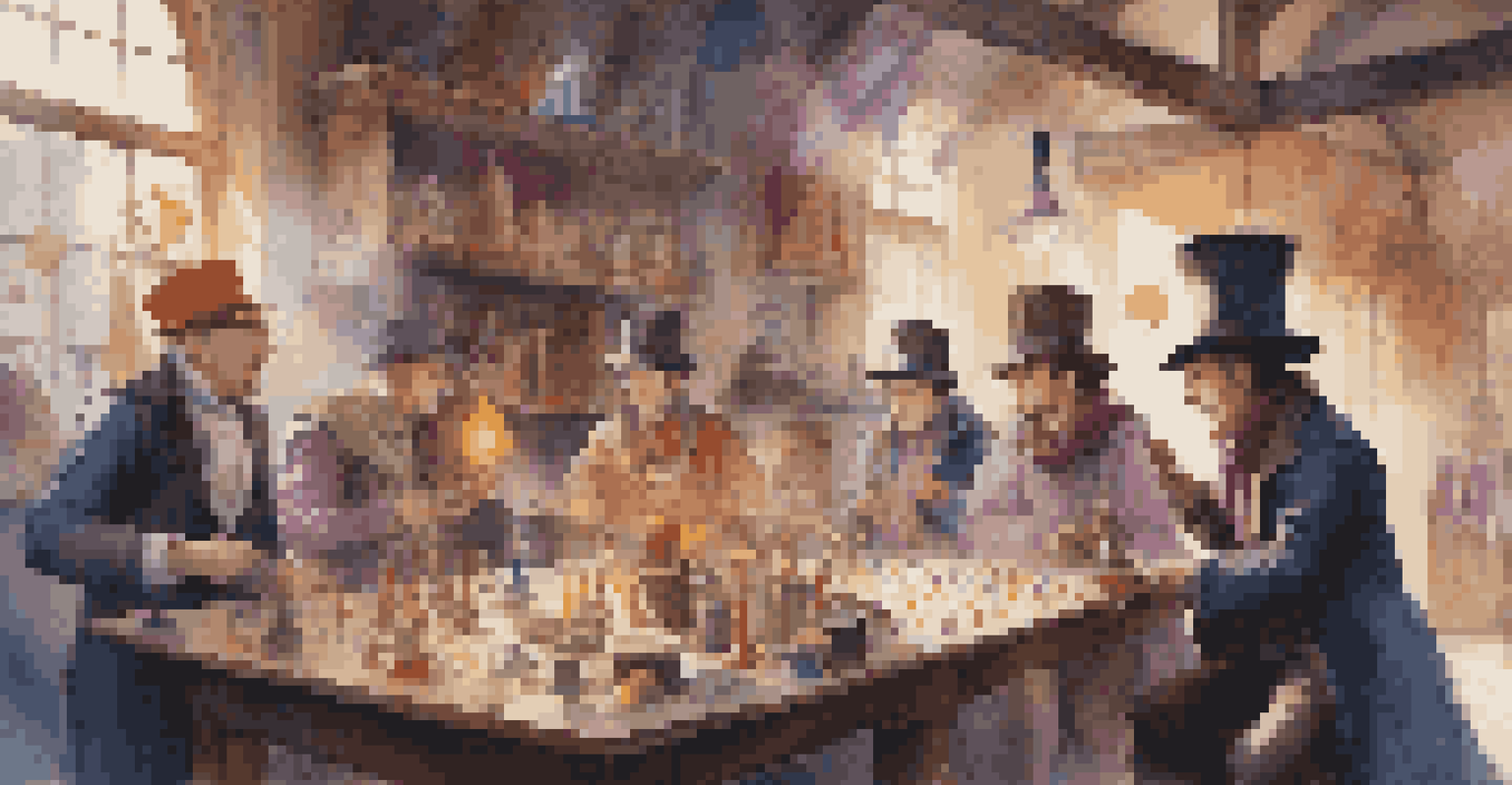 A lively magic workshop scene with aspiring magicians discussing ethical practices, surrounded by magical props.