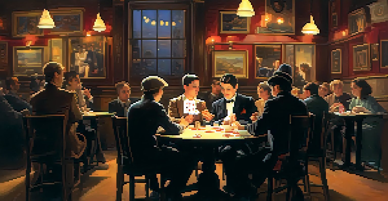 A magician performing a card trick in a cozy café, with an engaged audience watching intently.