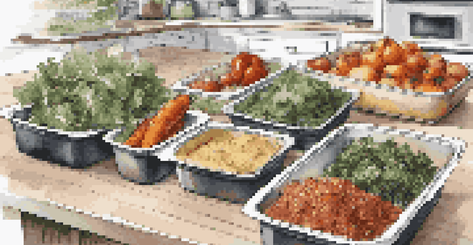 A meal prep scene with colorful containers filled with healthy ingredients on a kitchen counter, accompanied by a notepad and pen.