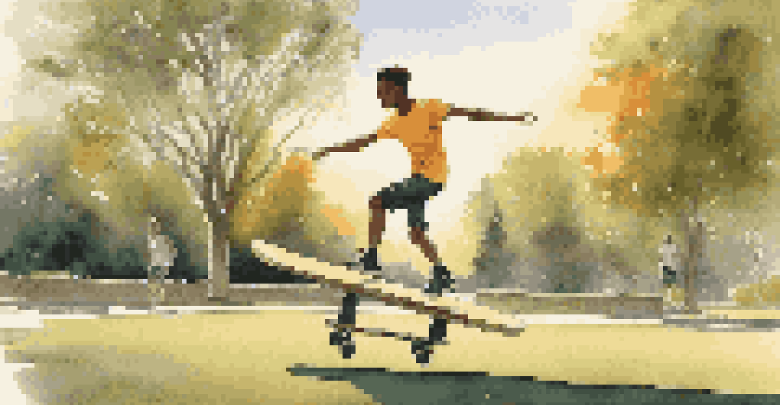 A teenage boy practicing agility drills on a balance board in a park at sunset, with a warm golden glow and green grass surrounding him.