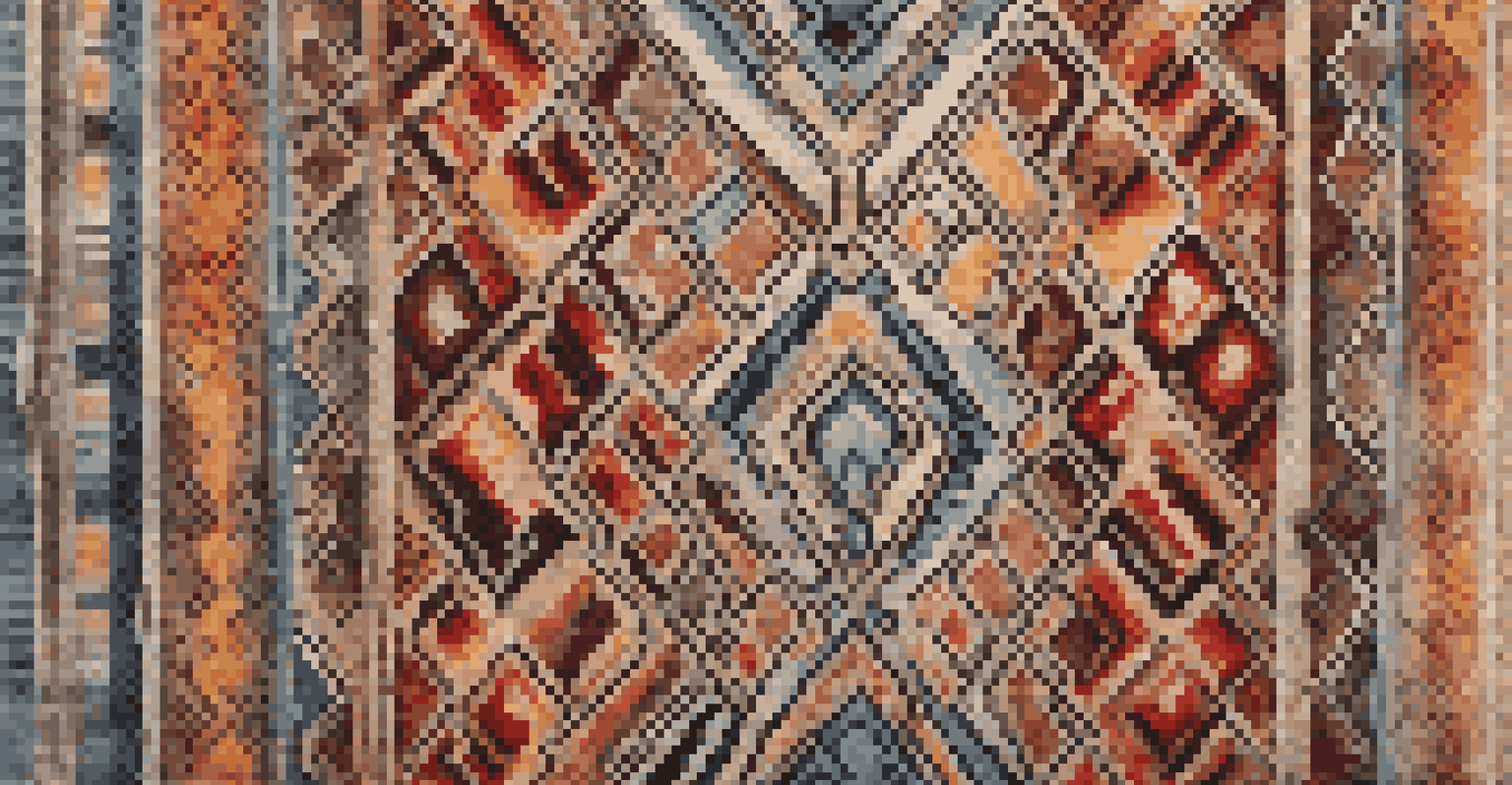 Close-up of a handwoven rug showcasing its intricate textures and patterns made from natural fibers.