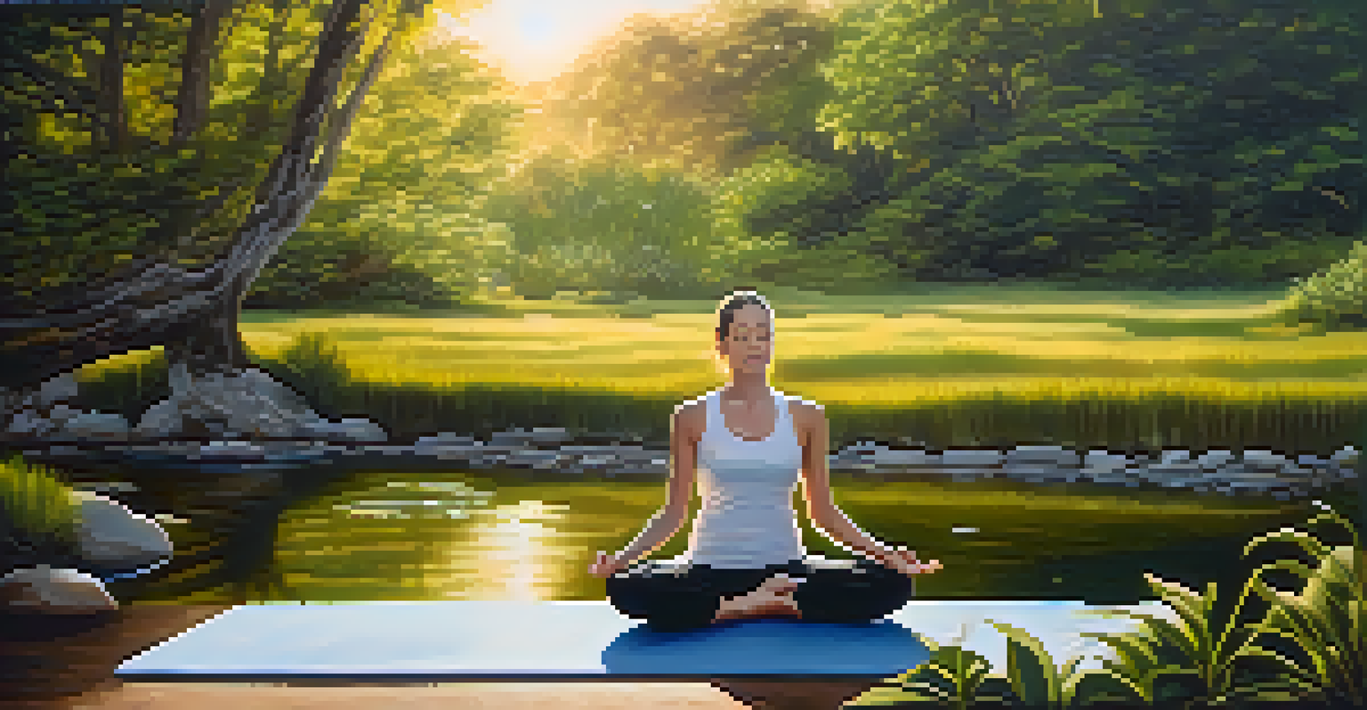 A person practicing Yoga Nidra on a mat in a peaceful outdoor setting surrounded by nature.
