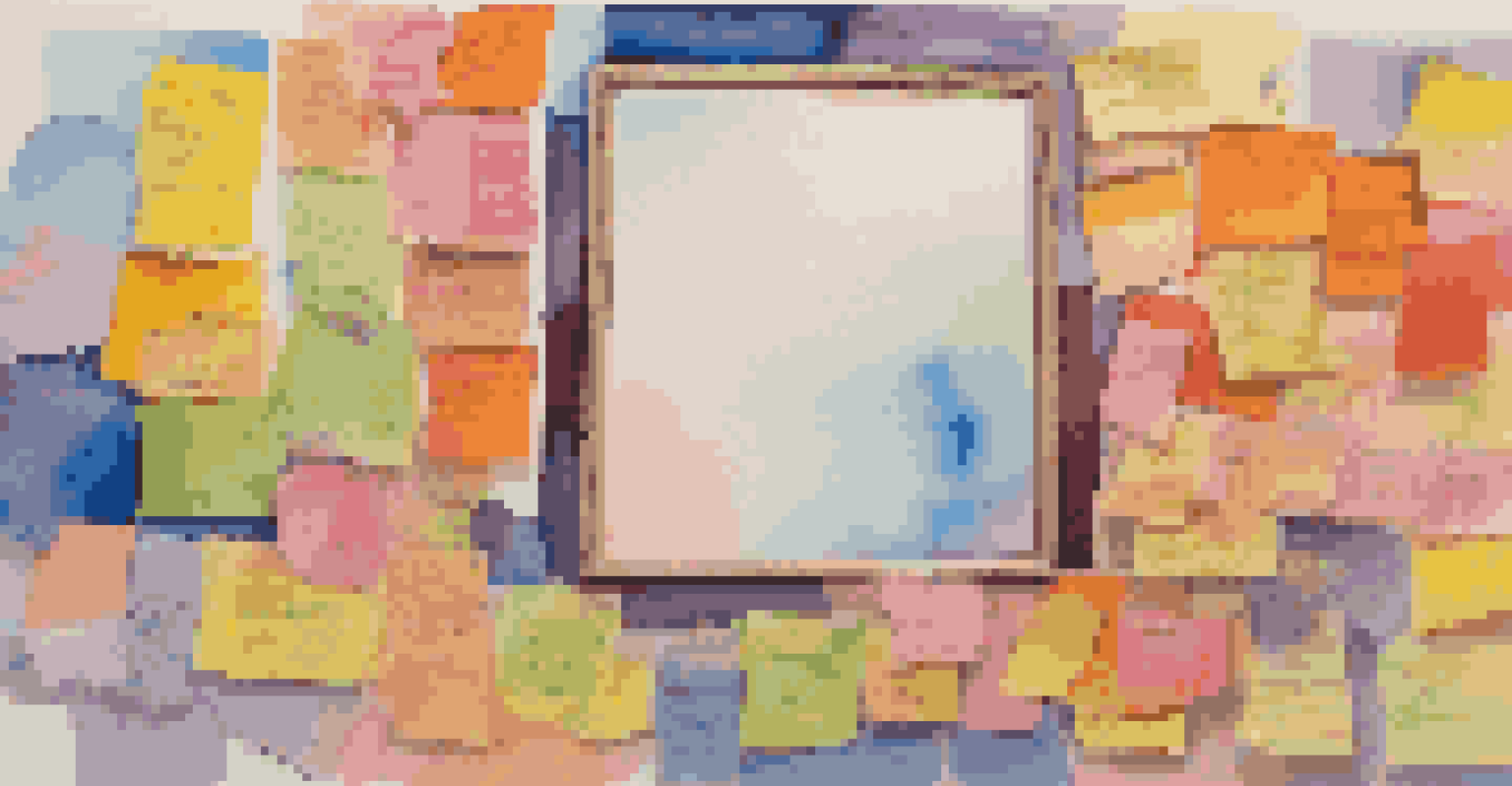 An abstract image of a large mirror surrounded by colorful post-it notes, representing the concept of feedback and personal growth.
