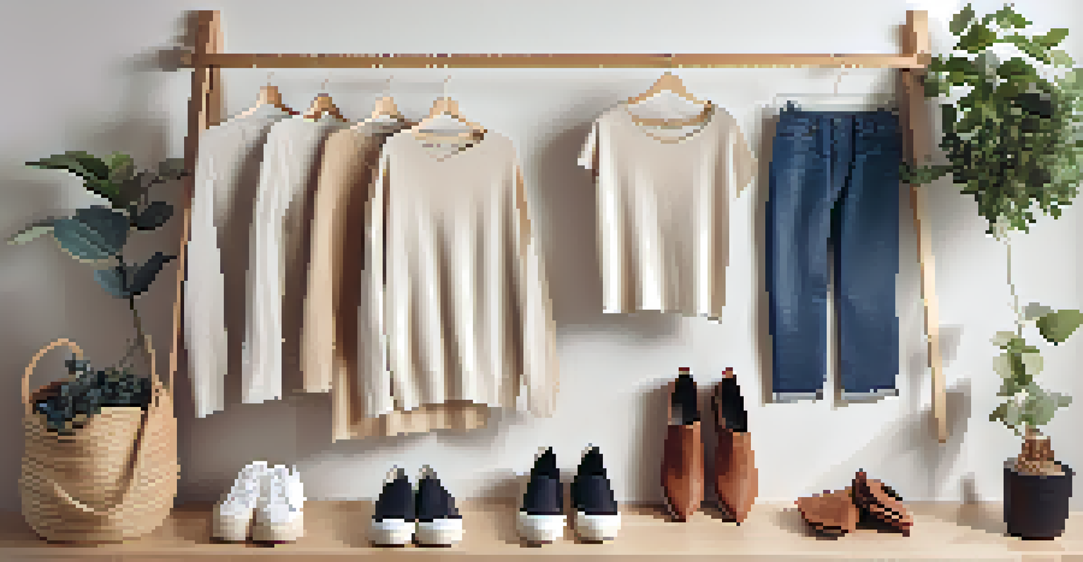 A flat lay of a minimalist capsule wardrobe with eco-friendly clothing pieces arranged aesthetically.