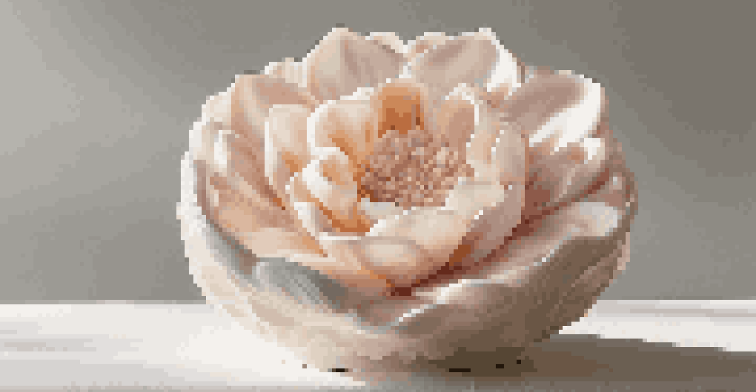 A close-up of a soap sculpture in the shape of a blooming flower, highlighting its intricate details and smooth texture.