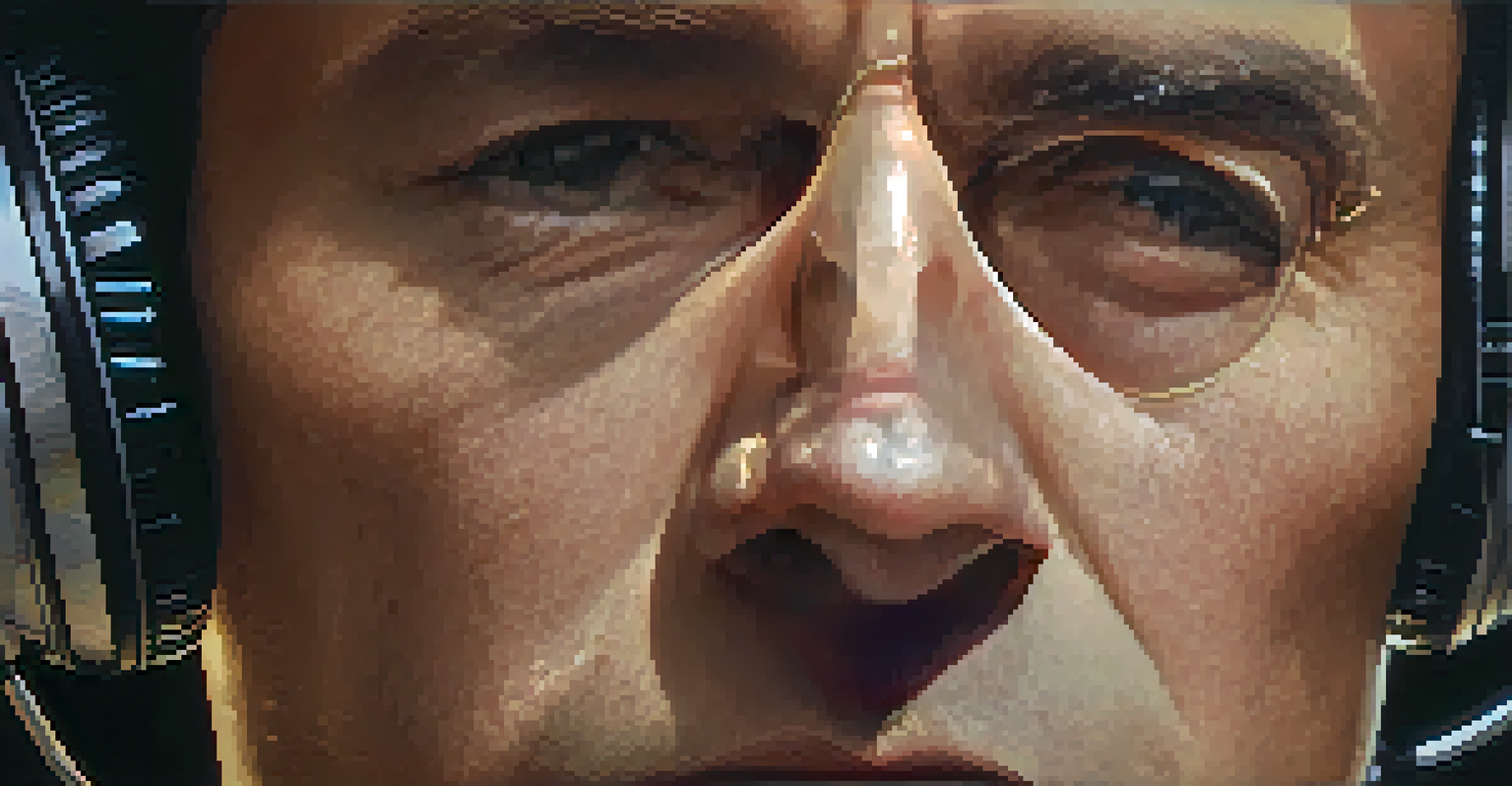 Close-up of a voice actor performing a dramatic monologue with intense emotions, illuminated by soft warm light.