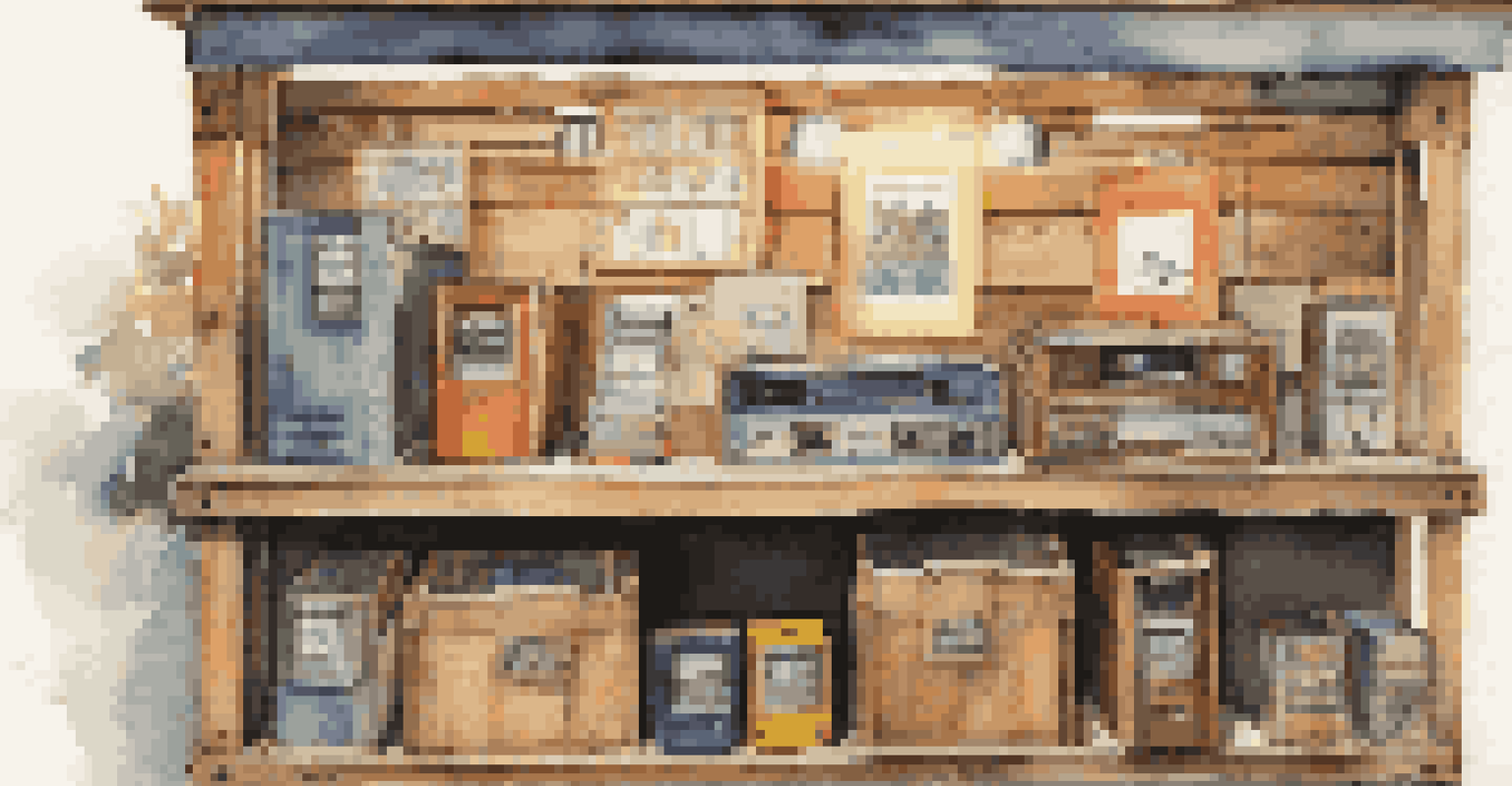 A creative charging station made from wooden crates, showcasing devices and colorful decorations under soft lighting.