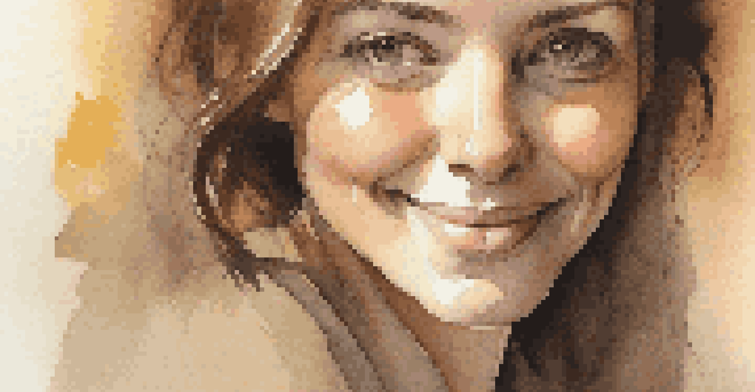 A close-up portrait of a woman with soft light accentuating her features and a serene expression.