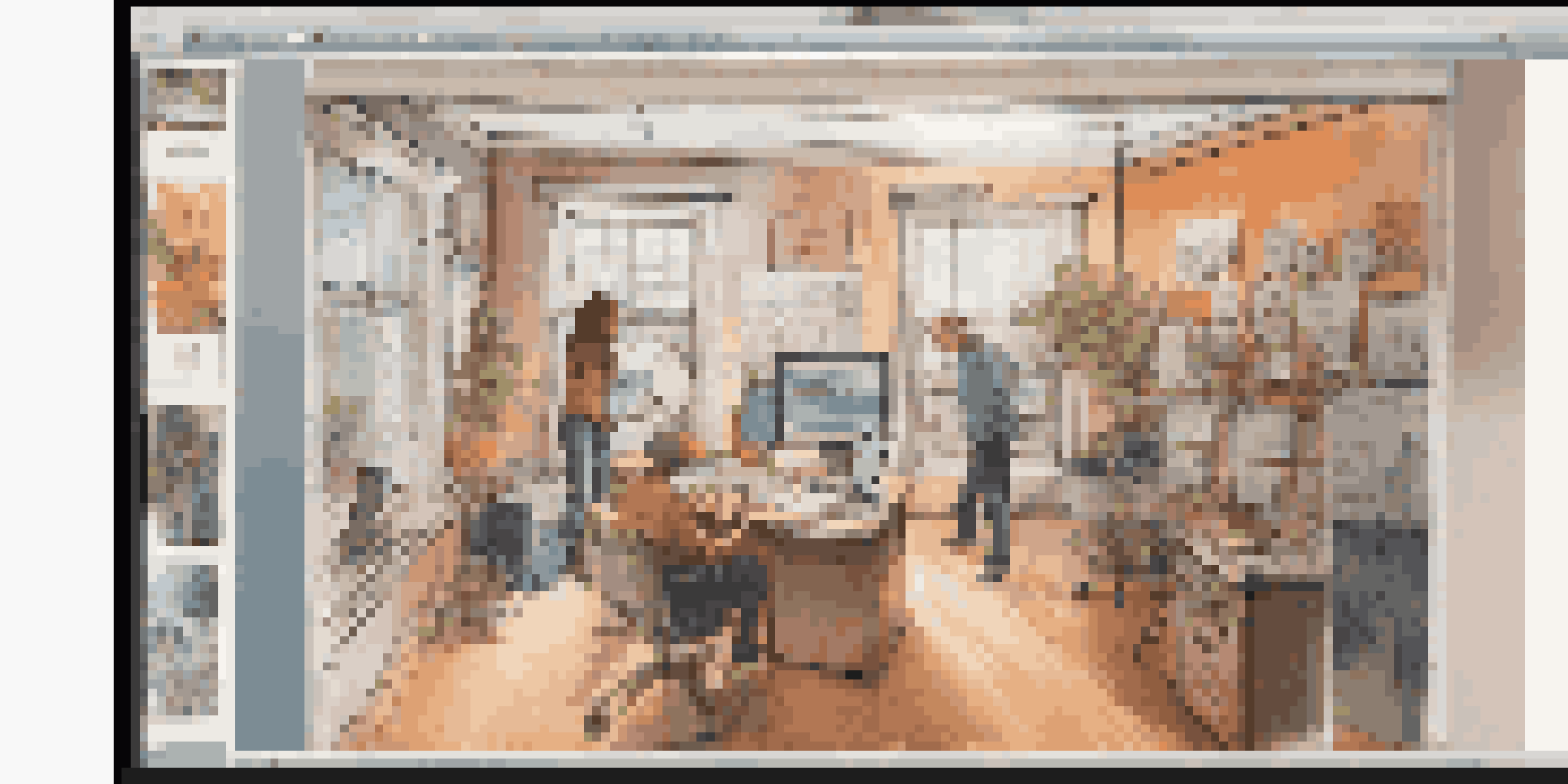 A computer screen displaying a colorful digital storyboard with various scenes and character sketches, organized notes, and arrows.