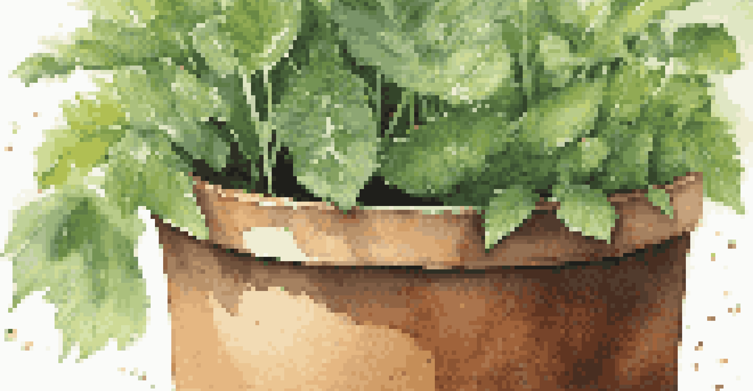 A close-up of a biodegradable pot with fresh herbs under soft sunlight, showcasing their vibrant green color.